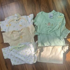 Various vintage Baby Onesies Set in Green and yellow
